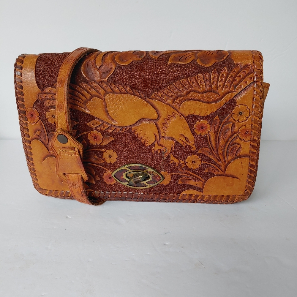 Vintage Tooled Leather Bag - image 1